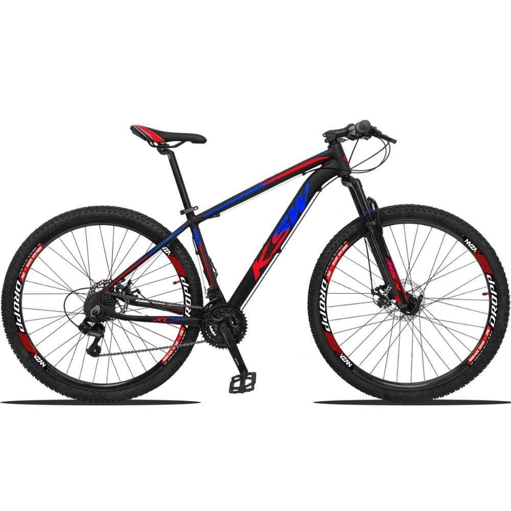 Bicicleta Aro 29 Ksw 24 Marchas Freio Hidráulico E Suspensão - Preto-azul E Vermelho - 15"