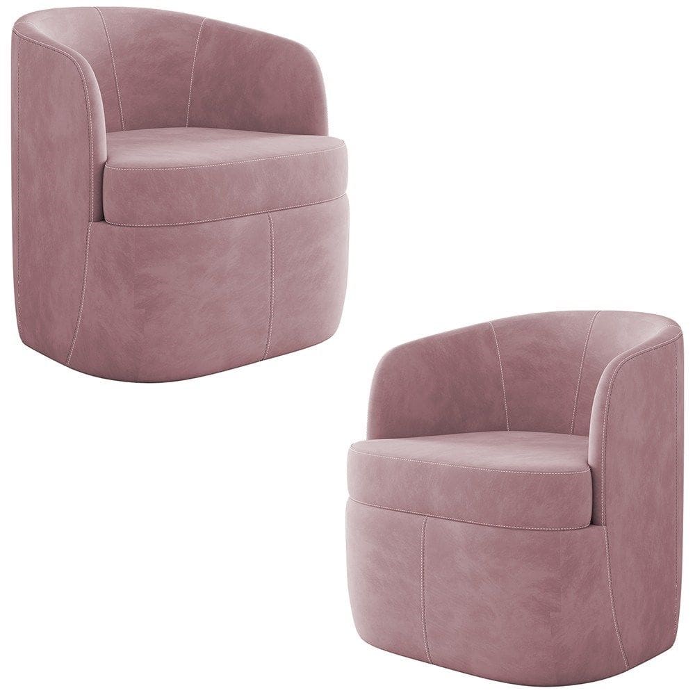 Kit 2 Poltronas Giratória Decorativa para Sala Dandara K04 Veludo Rosê - Mpozenato