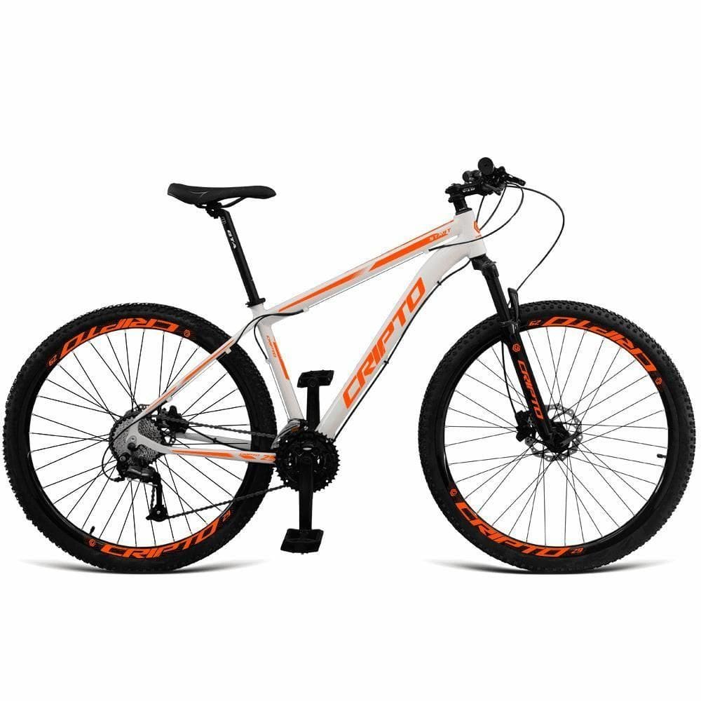 Bicicleta Aro 29 Cripto 24 Marchas Shimano Freios Hidraulico - Branco-laranja - 21"