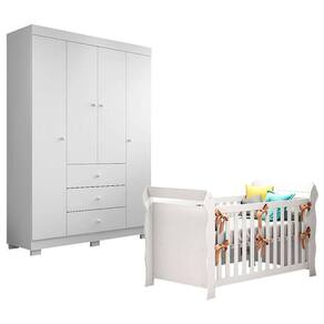 Berço Americano Lara com Guarda Roupa Duda 4 Portas Branco Brilho - Phoenix Baby