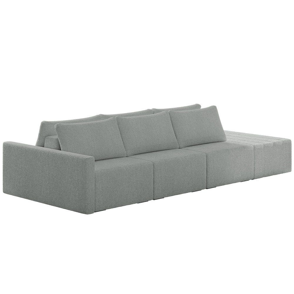 Sofá Ilha Modular com Puff para Sala Living 342cm Georgia K04 Bouclê Cinza - Mpozenato
