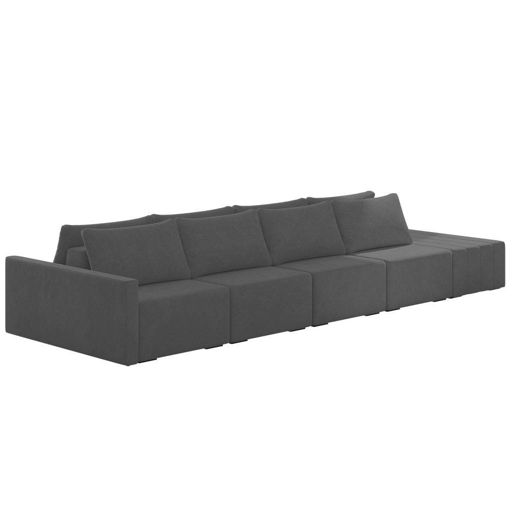 Sofá Ilha Modular com Puff para Sala Living 392cm Georgia K04 Veludo Cinza Escuro - Mpozenato