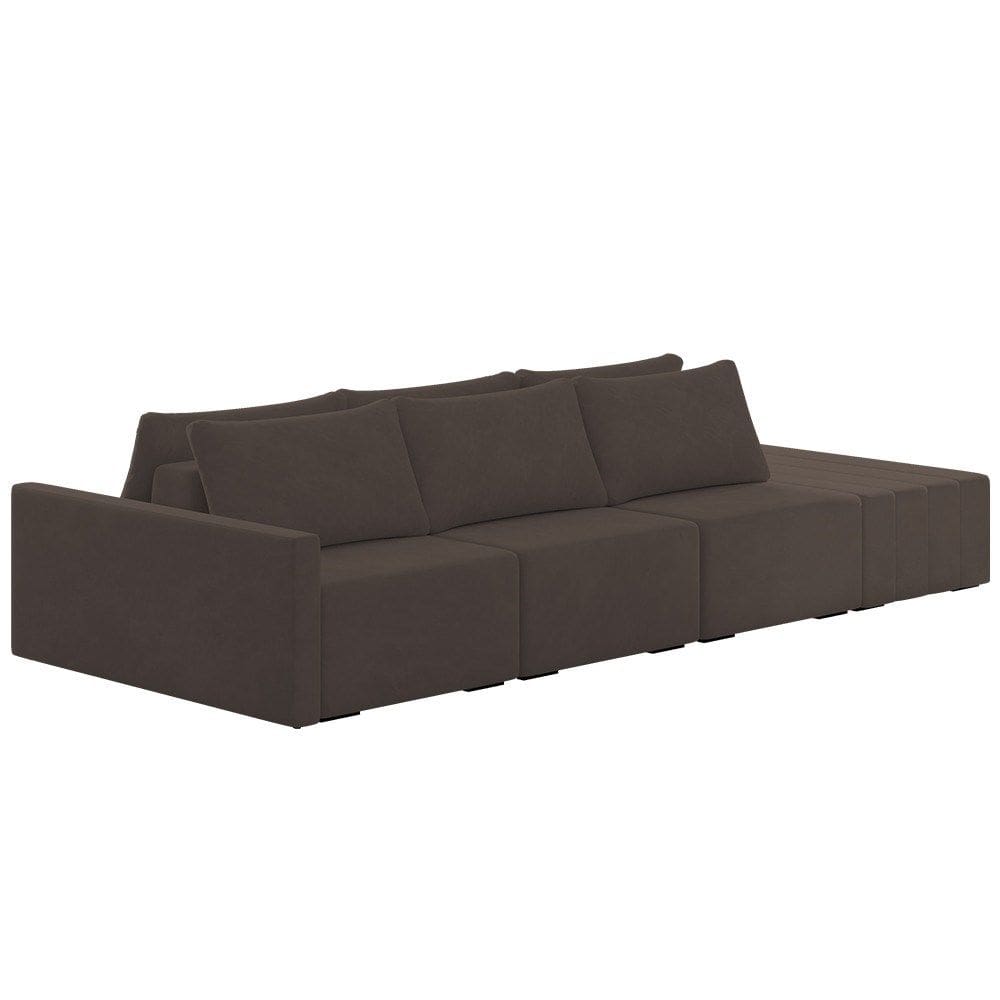 Sofá Ilha Modular com Puff para Sala Living 312cm Georgia K04 Veludo Marrom - Mpozenato