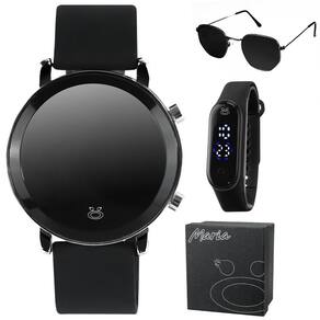 relogio digital aço inox social preto qualidade premium casual redondo + Caixa + oculos proteção UV