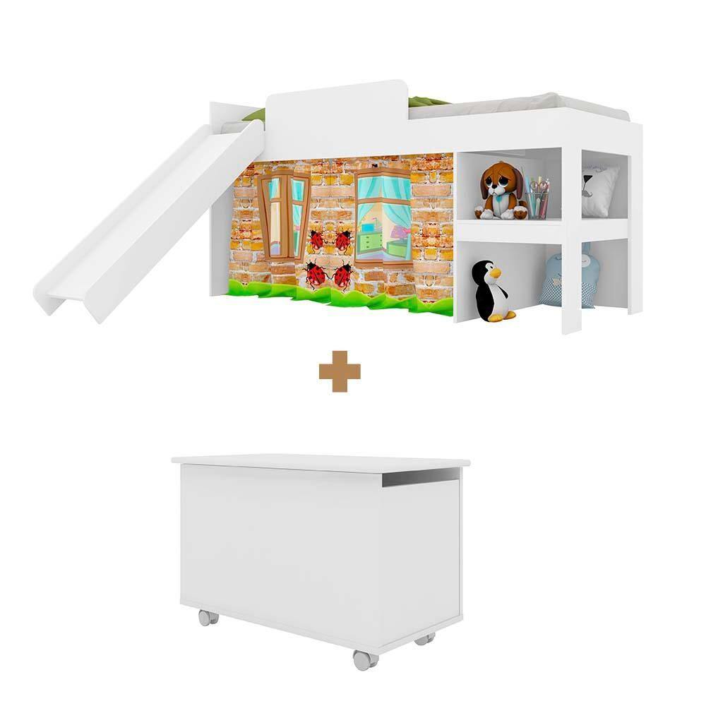 Cama Com Grade De Proteção Infantil Branco Miles Shop Jm - Branco