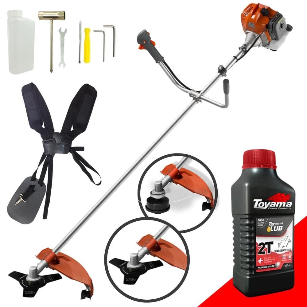 Roçadeira Profissional RL520ACN Tekna Á Gasolina de Alta Performance 2Hp 52cc 9.000RPM Com Cabeçote de Nylon e Faca 3 Pontas + ÓLEO TOYAMA 2T