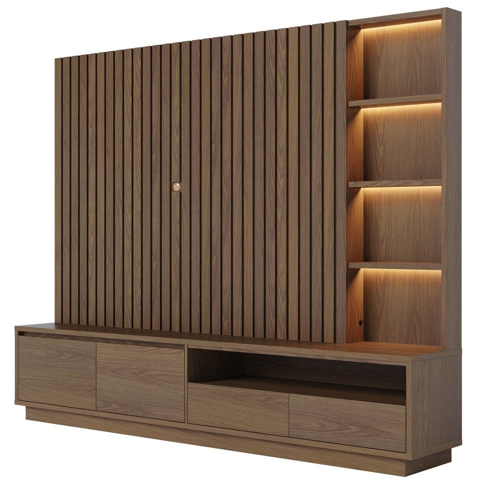 Estante Painel para TV 82 Pol 240cm com LED Hawai C05 Amêndoa - Mpozenato