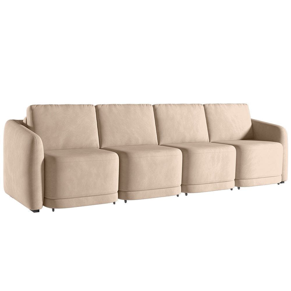 Sofá Cama Casal para Sala 436cm Polska K04 Veludo Bege - Mpozenato