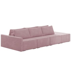 Sofá Ilha Modular com Puff para Sala Living 312cm Georgia K04 Veludo Rosê - Mpozenato