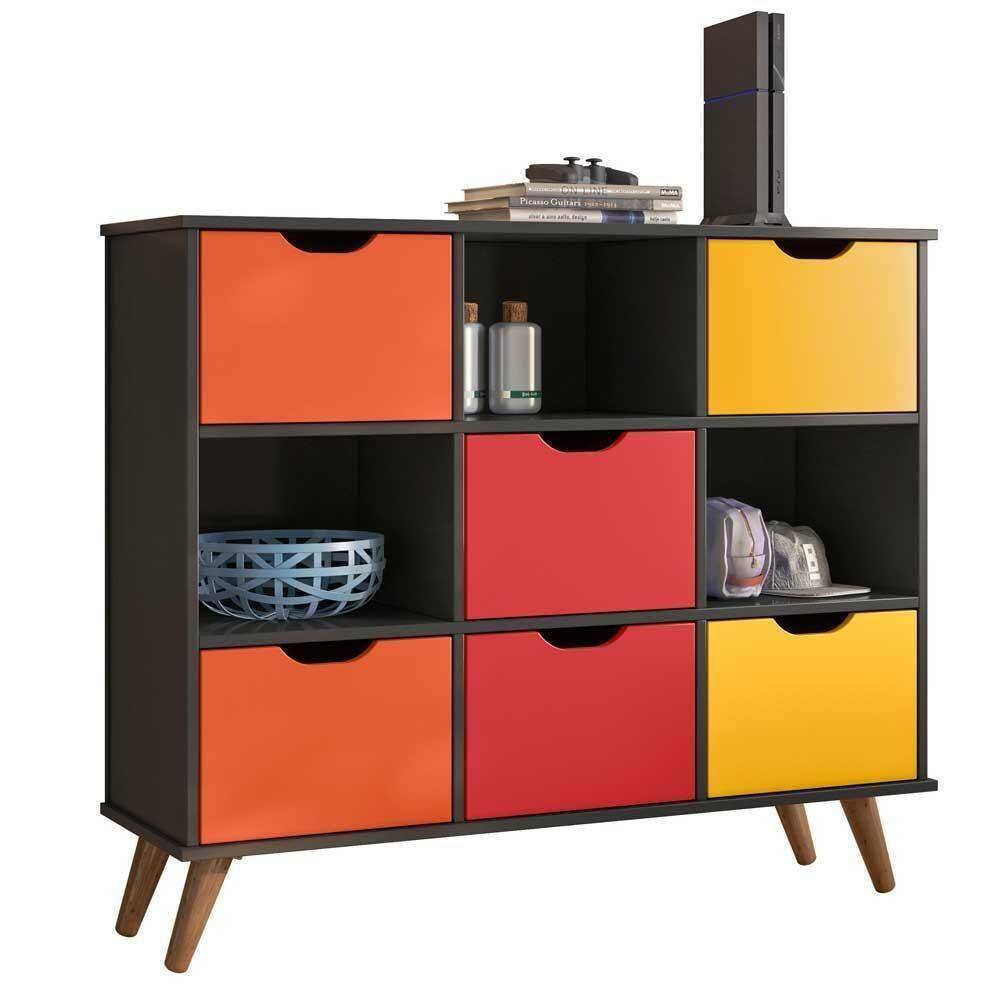 Nicho Organizador Retrô Preto 6 Gavetas Colorido Qmovi - Preto