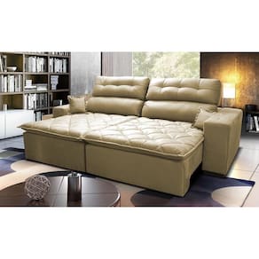 Sofá 2,02m Retrátil E Reclinável Com Molas Cama Inbox Confort Tecido Suede Velusoft Bege