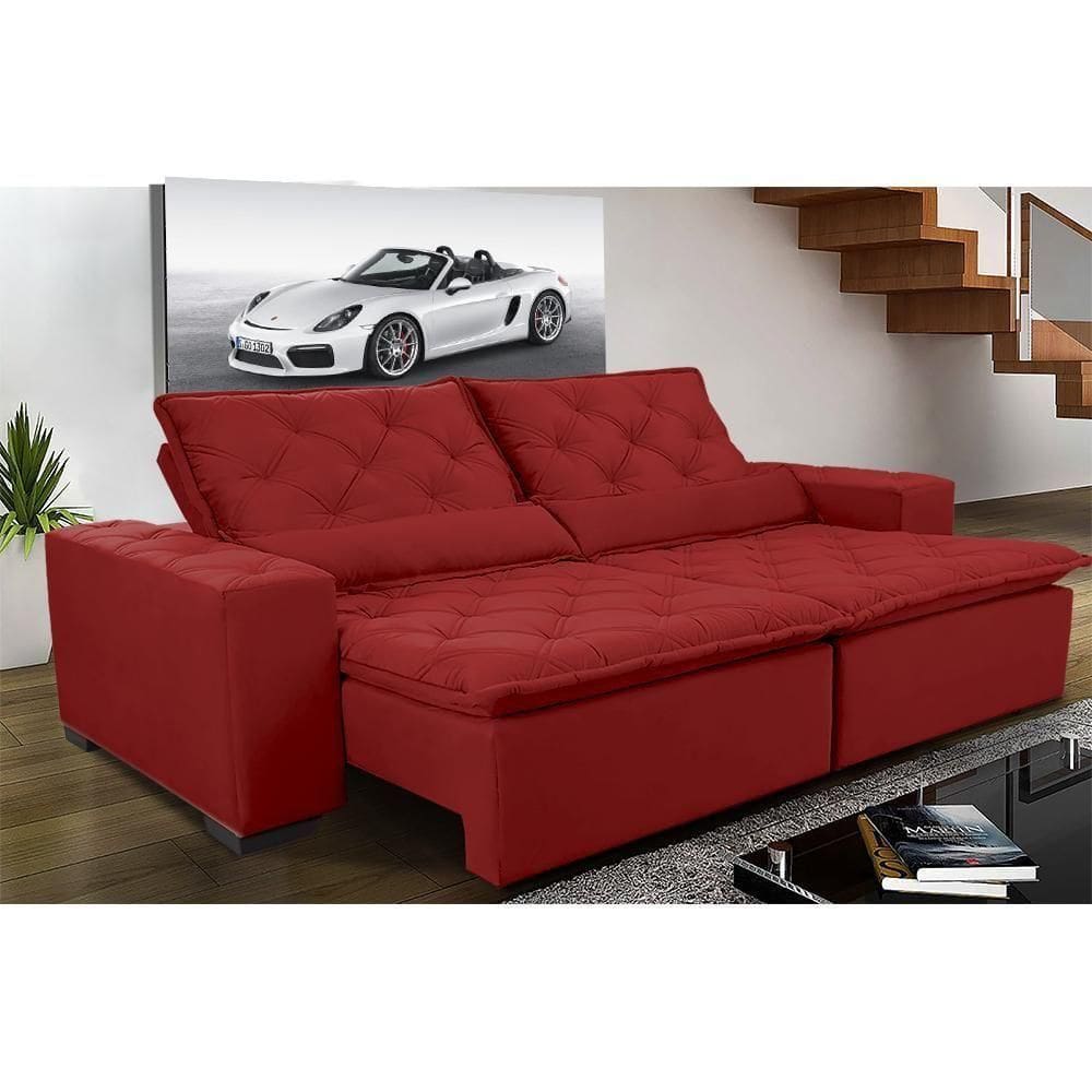 Sofá Magnum 2,22m Retrátil, Reclinável, Molas E Almofadas Lombar Suede Vermelho Cama Inbox