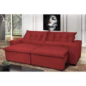 Sofá Montenegro 2,52 Mts Retrátil, Reclinável Com Molas E 2 Almofadas Lombar Tecido Suede Vermelho