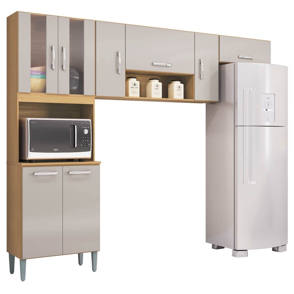 Armário de Cozinha Compacta 244cm 8 Portas Livy P11 Damasco/Off White - Mpozenato