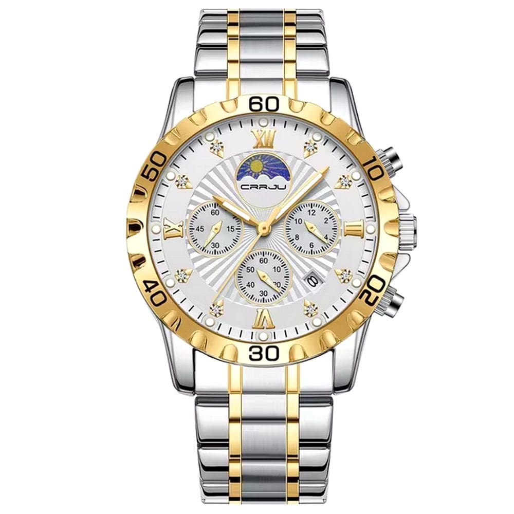 Relógio de Pulso Quartzo Masculino Multifuncional em Aço Inoxidável Impermeavel