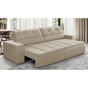 Sofá Retrátil e Reclinável 3 lugares 2,30m com Molas Stella Suede Bege Adonai Estofados
