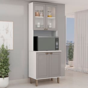 Torre Quente com Cristaleira 2 Portas de Vidro 100% Mdf Iluminata Branco/Cinza/Mineral