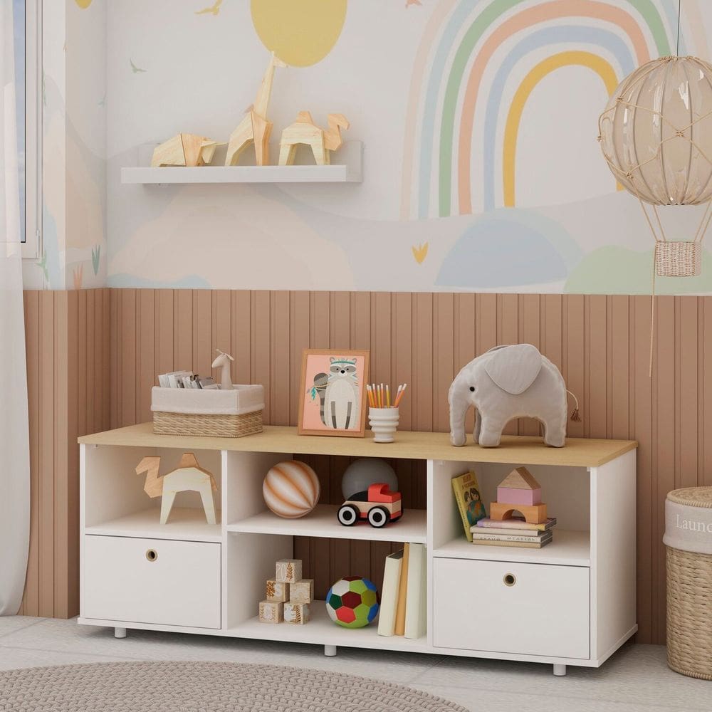 Organizador para Quarto Infantil com 2 Gavetas Montagem Simplificada sem Uso de Ferramentas Branco/Savana