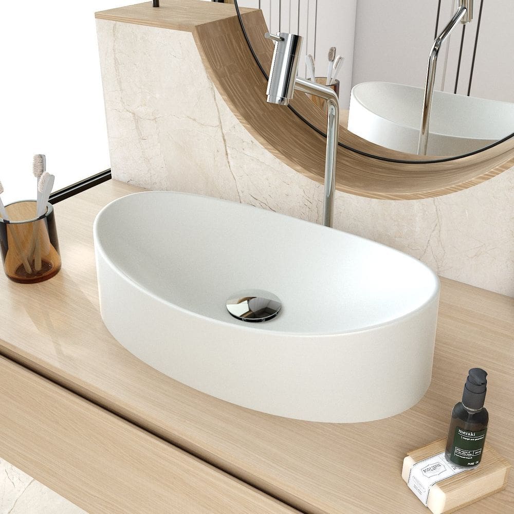 Cuba de Apoio Oval Canoa Bc47 47x30cm Lapimat Cinza Matte Fosca