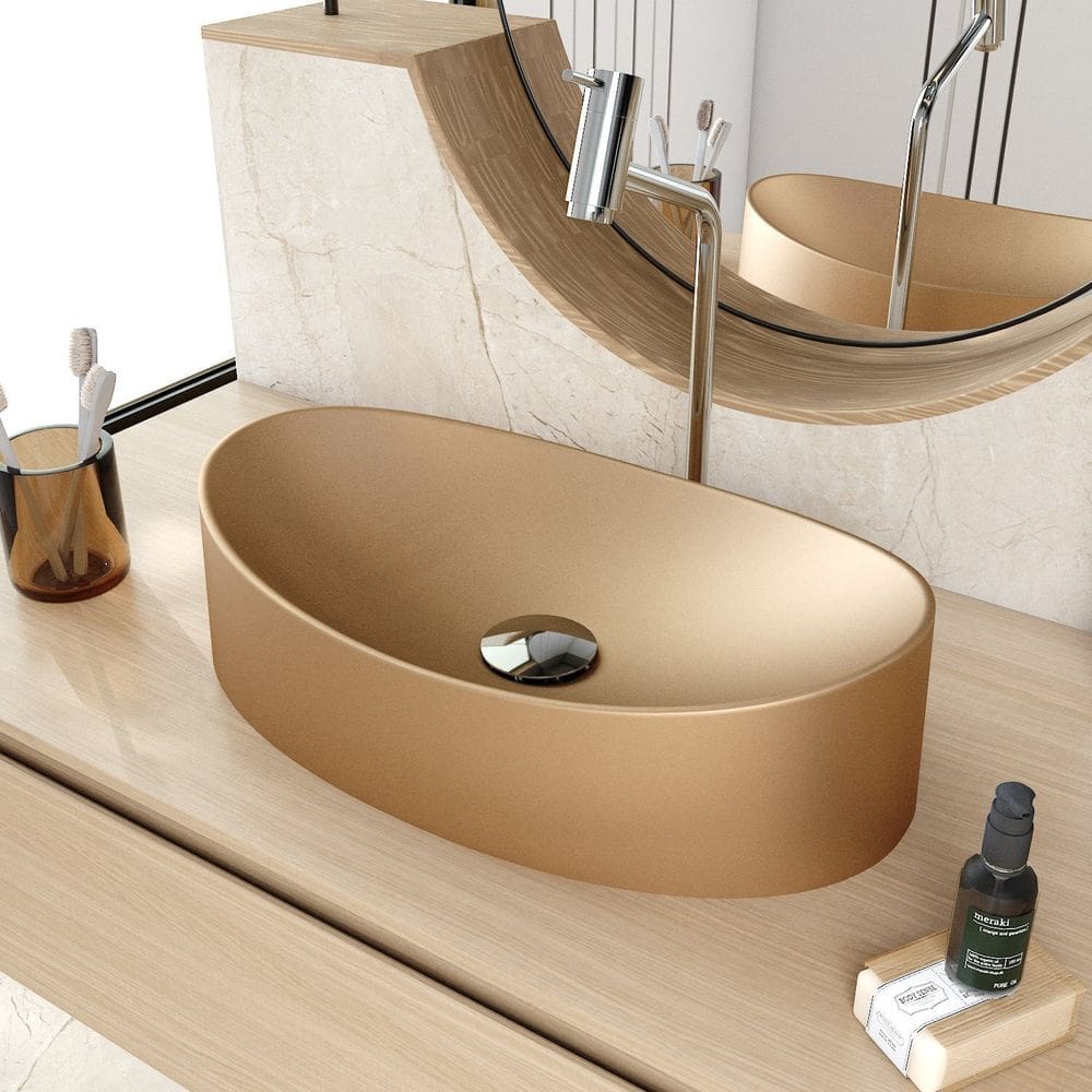 Cuba de Apoio Oval Canoa Bc47 47x30cm Lapimat Cobre Matte Fosca
