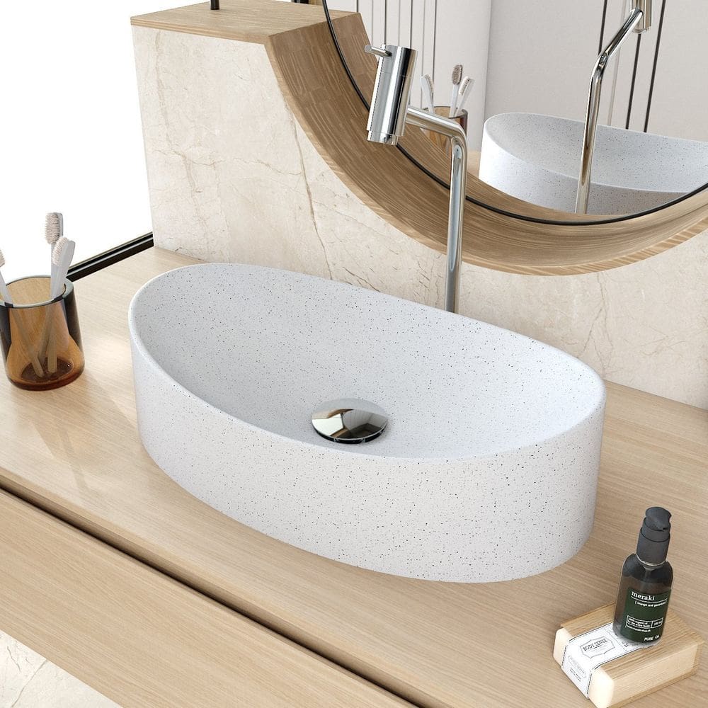 Cuba de Apoio Oval Canoa Bc47 47x30cm Lapimat Branco Granit Matte