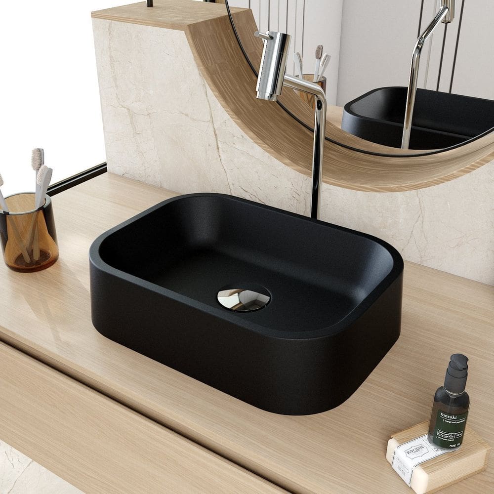 Cuba de Apoio Retangular Br37 37,8x28cm Lapimat Preto Matte Fosca