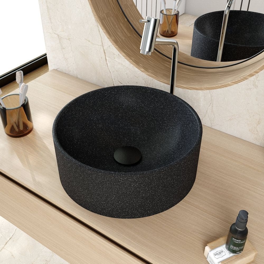 Cuba de Apoio Redonda Bl34 34x34cm Lapimat Preto Granit Matte