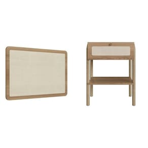 Conjunto Cabeceira Solteiro 90cm e Mesa de Cabeceira 1 Gaveta Pé Madeira Palhinha Oslo Hanover
