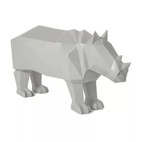 Escultura Rinoceronte Cinza Em Polirresina 16X31x8cm