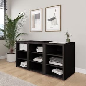 Conjunto Home Office 3 Módulos com Prateleiras Ficus Cabecasa Madeiramadeira Preto
