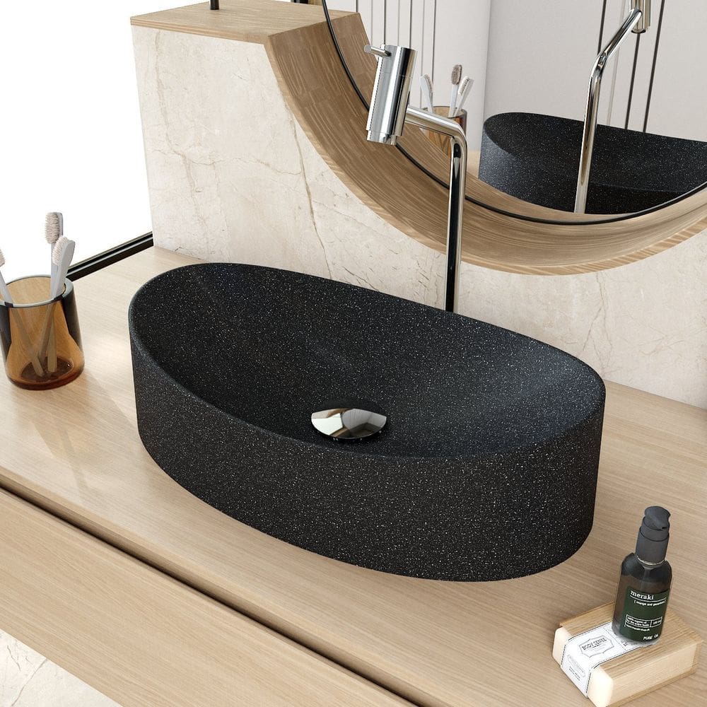 Cuba de Apoio Oval Canoa Bc47 47x30cm Lapimat Preto Granit Matte