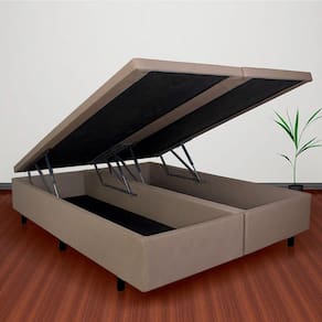 Base Box Baú Casal Bipartido 138x188x42cm Courino com Pistão a Gás Bege