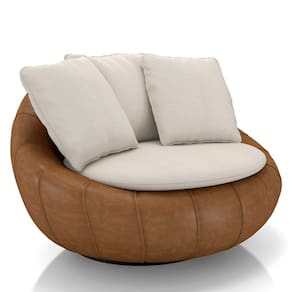 Poltrona para Sala Giratória Redonda Saphire M22 Linho Bege/Caramelo - Mpozenato