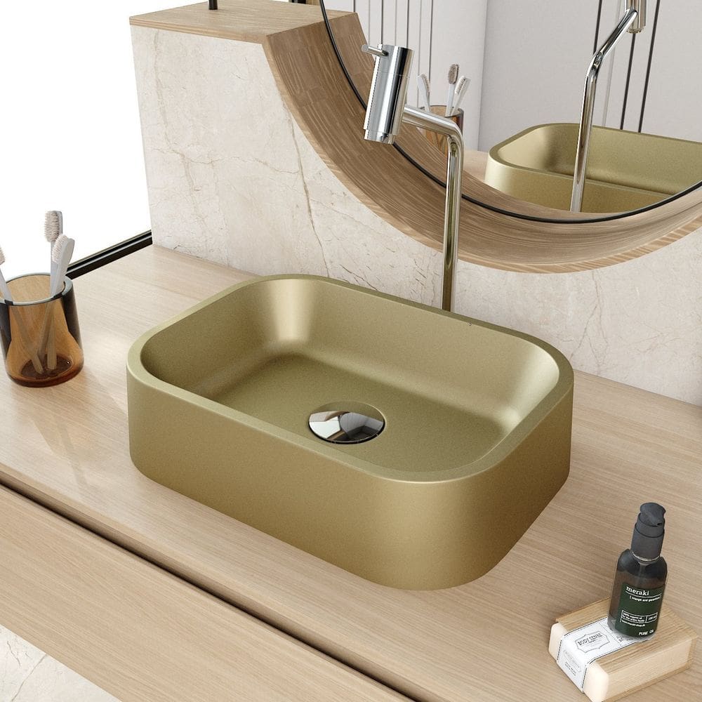 Cuba de Apoio Retangular Br37 37,8x28cm Lapimat Ouro Velho Matte Fosca