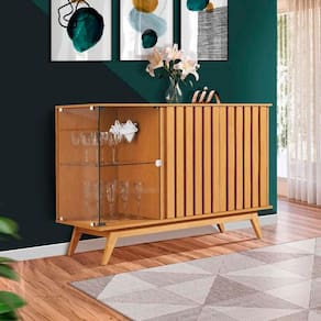Buffet Aparador 2 Portas Ripadas 1 Porta Vidro Nature Lane Shop Jm