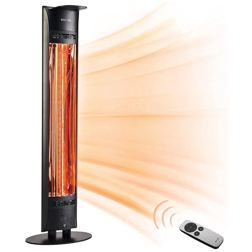 Aquecedor Externo Elétrico com Controle Remoto, Proteção Contra Tombamento, à Prova D`água IP65 e 3 Modos de Aquecimento, 110V 1500W, EAST OAK, Preto