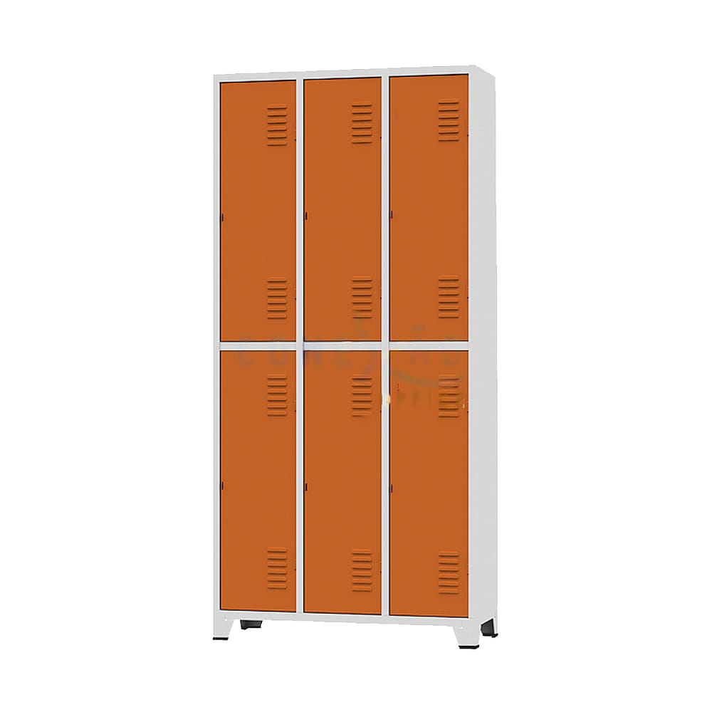 Armário Roupeiro De Aço Para Vestiário 6 Portas Locker Laranja com Chave