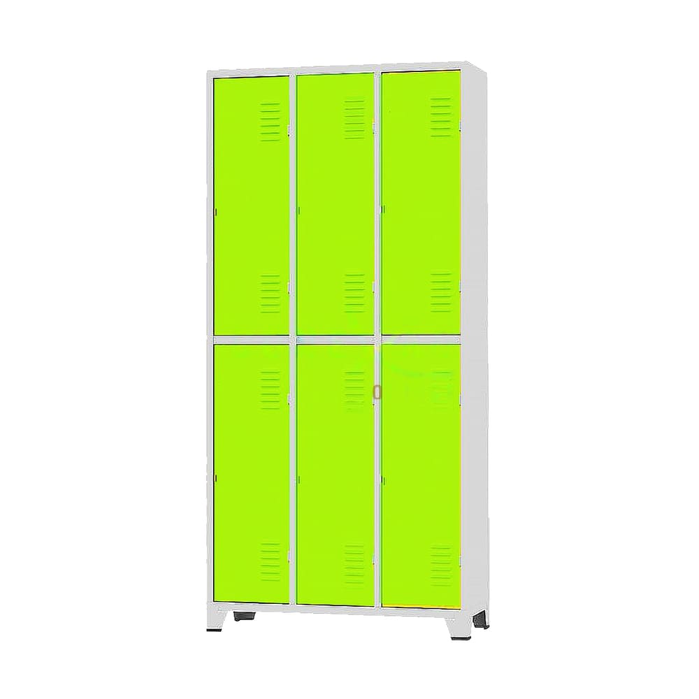 Armário Roupeiro De Aço Para Vestiário 6 Portas Locker Verde com Chave