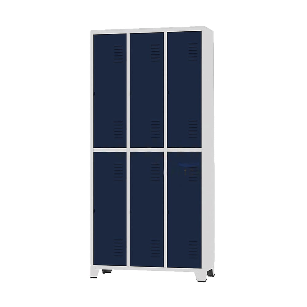 Armário Roupeiro De Aço Para Vestiário 6 Portas Locker Azul Marinho com Chave