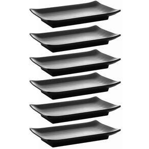 Conjunto 6 Pratos de Sushi Melamina Lyor Tóquio Preto 17x11c