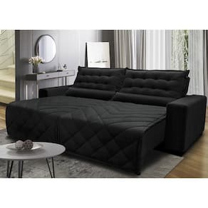 Sofá 2,52m Retrátil E Reclinável Com Molas Cama Inbox Plus Tecido Suede Velusoft Preto