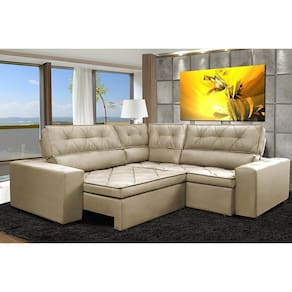 Sofa De Canto Retrátil E Reclinável Com Molas Cama Inbox Austin 2,30m X 2,30m Suede Velusoft Bege