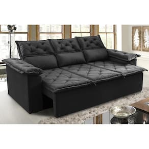 Sofá 3 Lugares Retrátil E Reclinável Cama Inbox Compact 2,00m Velusoft Preto