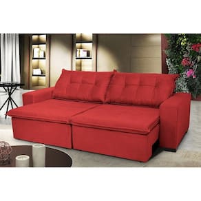 Sofá Austrália 2,32 Mts Retrátil, Reclinável Com Molas E Pillow No Assento Tecido Suede Vermelho