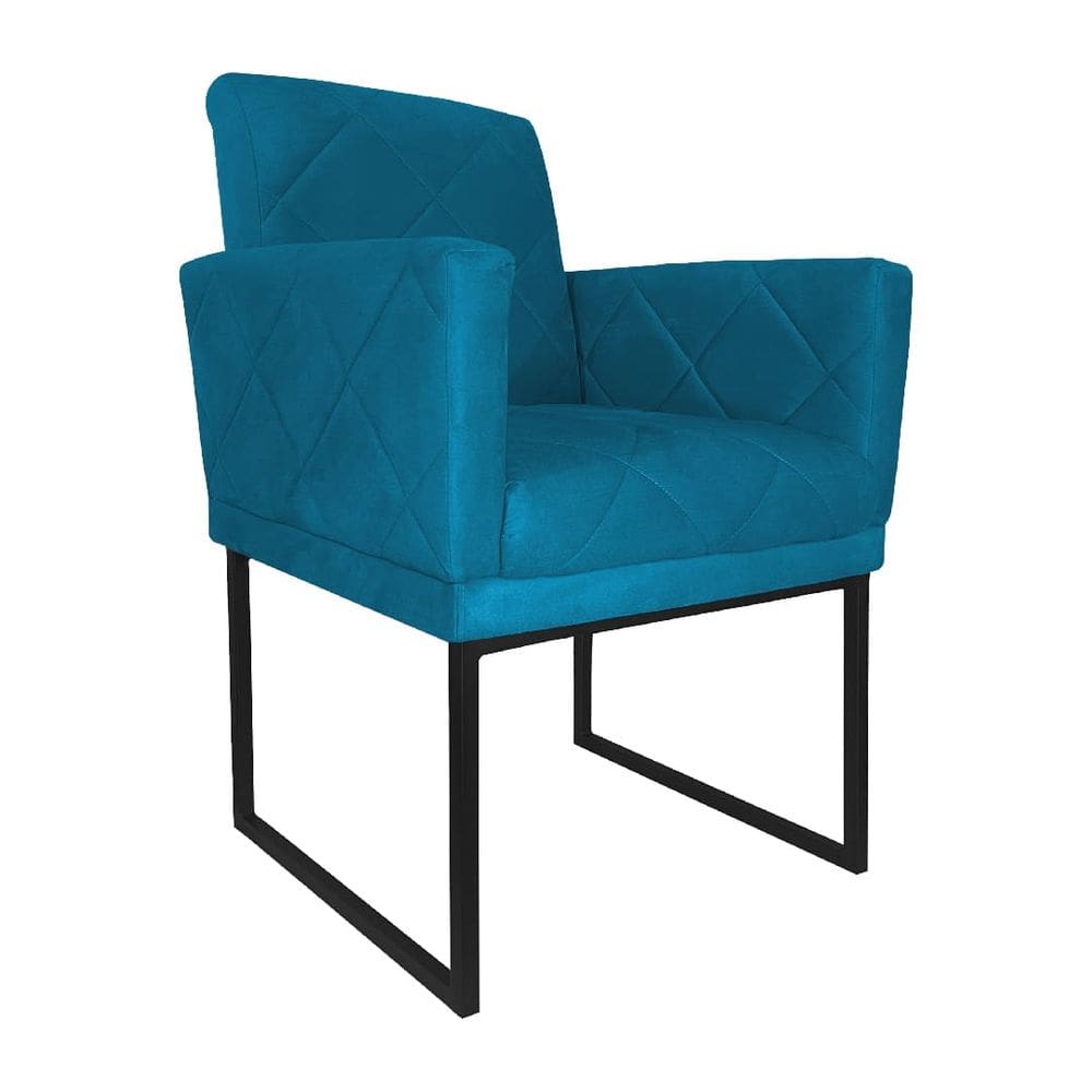 Poltrona Decorativa Klara Base Preto Veludo Azul Turquesa - Montanaris Decor