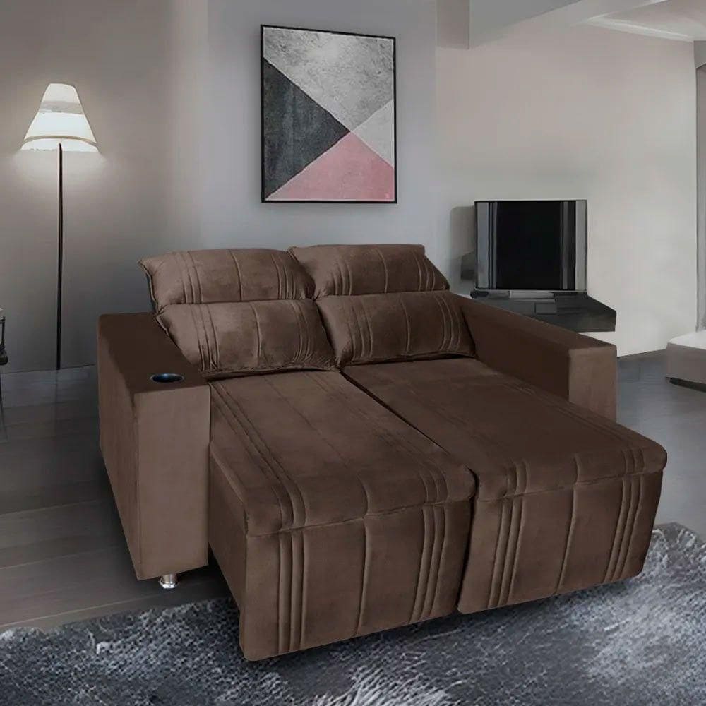 Sofá Retrátil E Reclinável 2 Lugares Madri Suede 1,60m - Star Confort Café