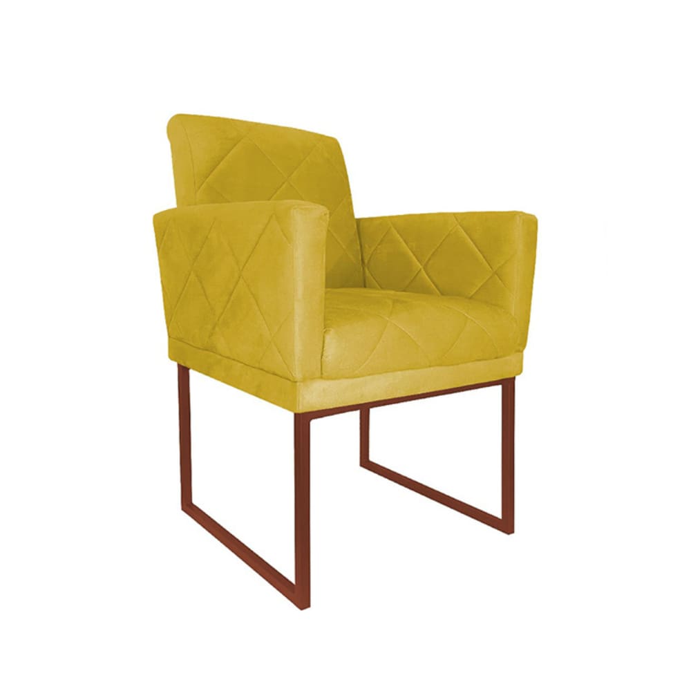 Poltrona Decorativa Klara Base Bronze Veludo Amarelo - Montanaris Decor