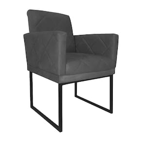 Poltrona Decorativa Klara Base Preto Veludo Cinza - Montanaris Decor