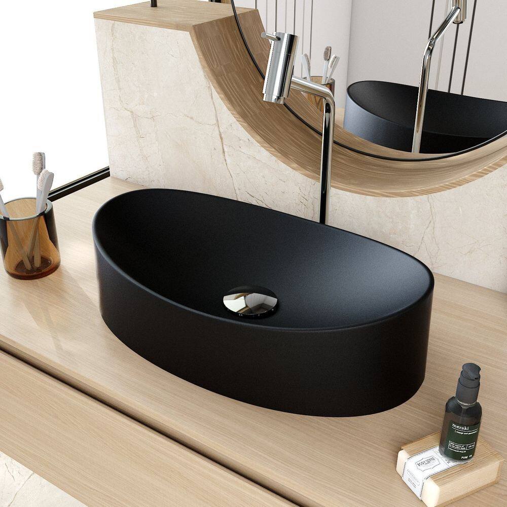 Cuba de Apoio Oval Canoa Bc47 47x30cm Lapimat Preto Matte Fosca
