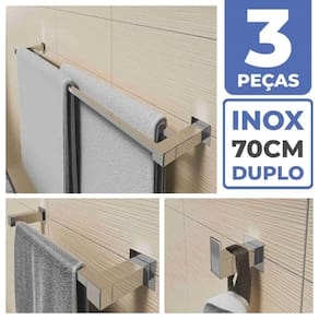 Kit Acessórios Para Banheiro 3 Peças Aço Inox Linha Quadrada Q3D
